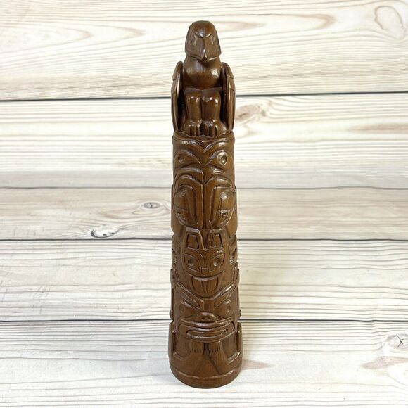 Red Mill 1990 Totem Pole Handcrafted Pecan Resin Wood 9” Tiki Statue Figure VTG - Picture 11 of 12